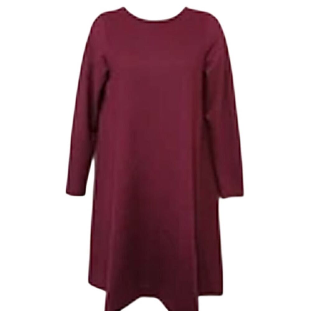 COS Wool/Cotton Long Sleeve A-line Crewneck Midi Swing Dress Bordeaux Red M